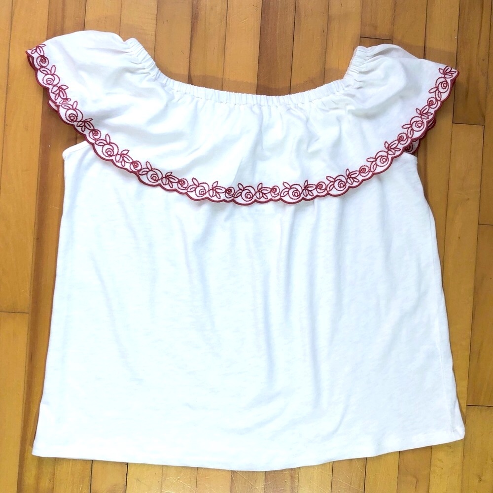 J. Crew Embroidered Off-the-Shoulder Top